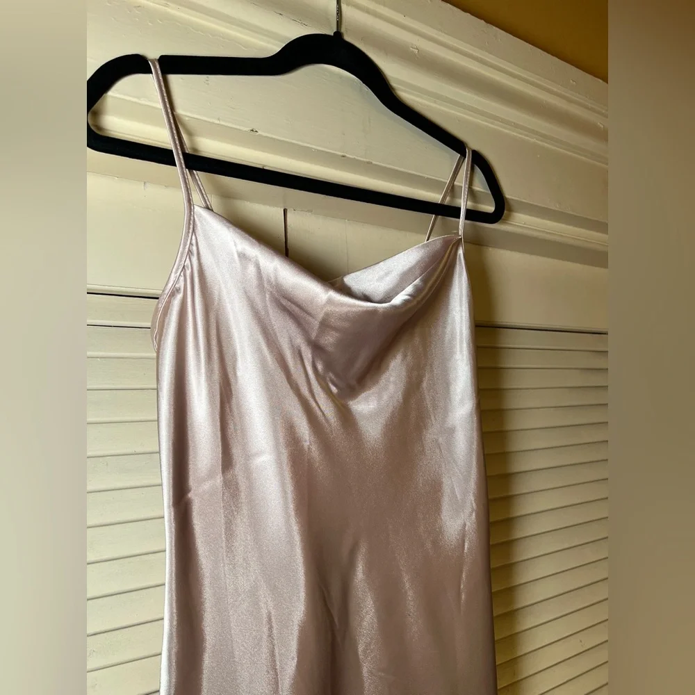 Vintage 90s Bebe Satin Cowl Midi Slip Dress, size XS, Minimalist RetroGlam NYE - Picture 6 of 9